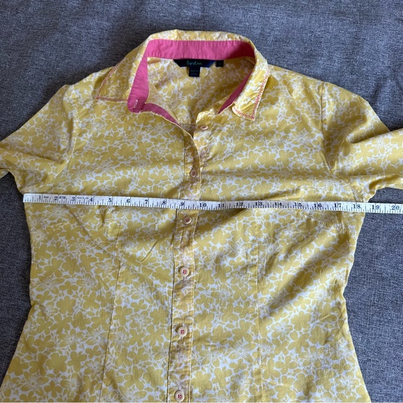 Boden yellow floral button down shirt EUC - Picture 6 of 11